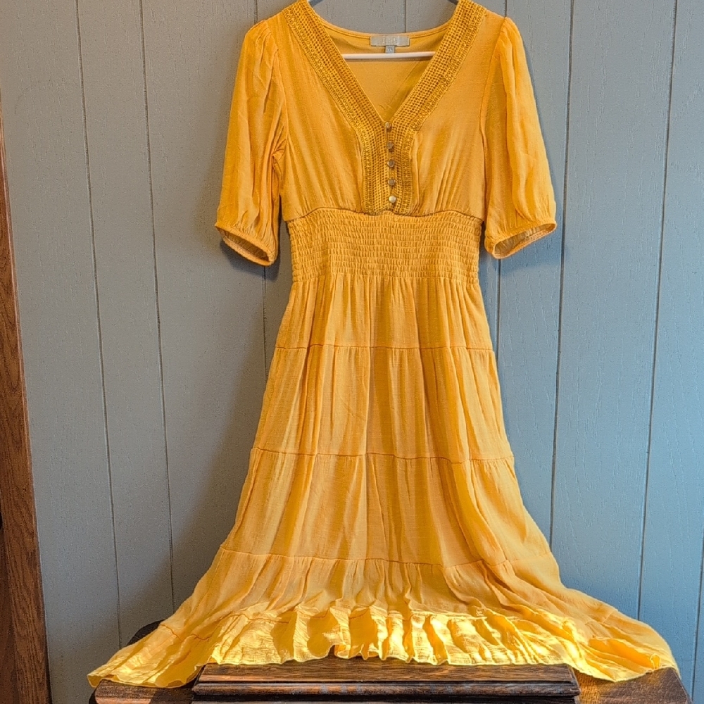 Golden Smocked Maxi Dress